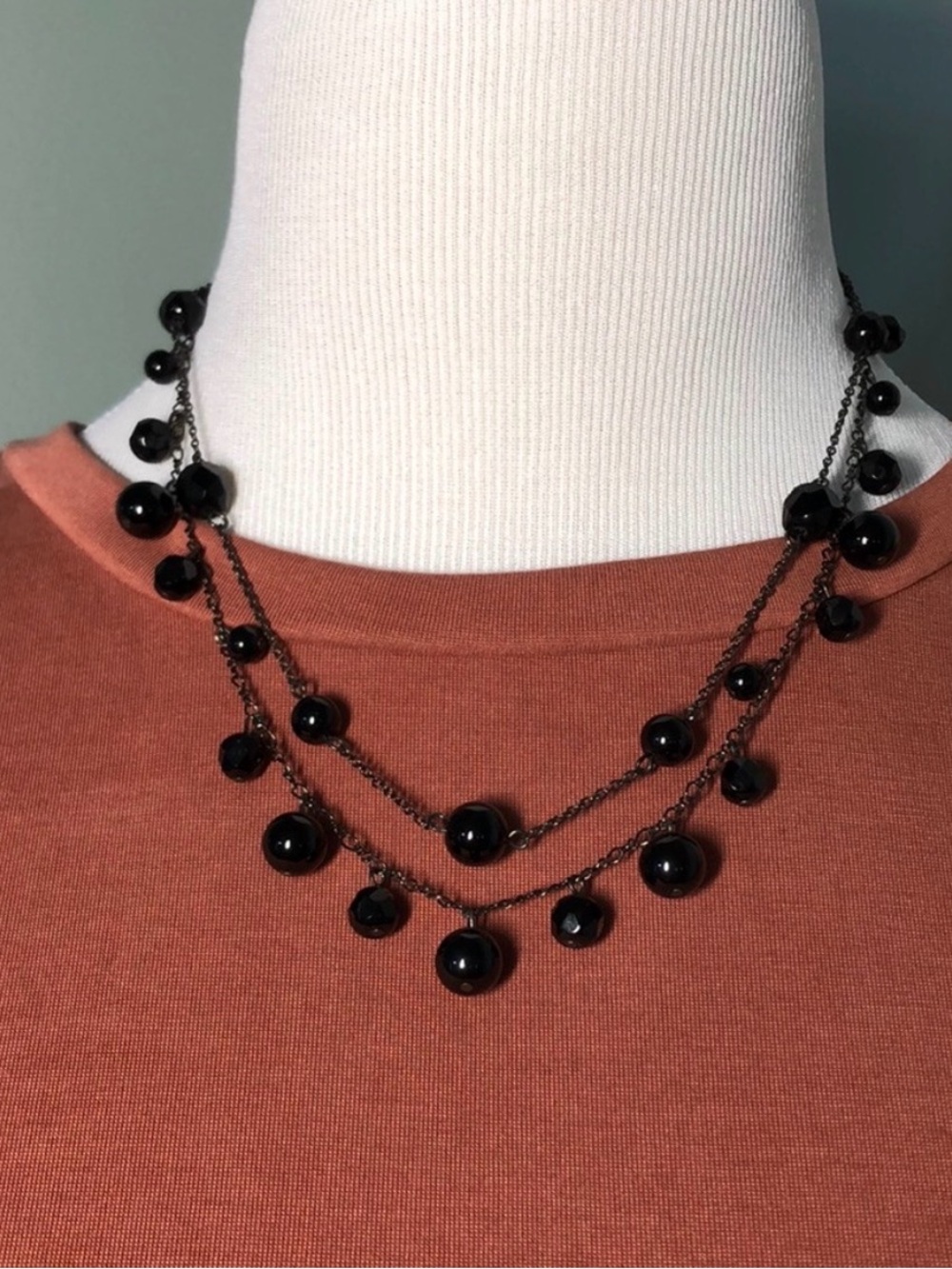 Black Multi-Strand Beaded Necklace | Faceted & Round Beads